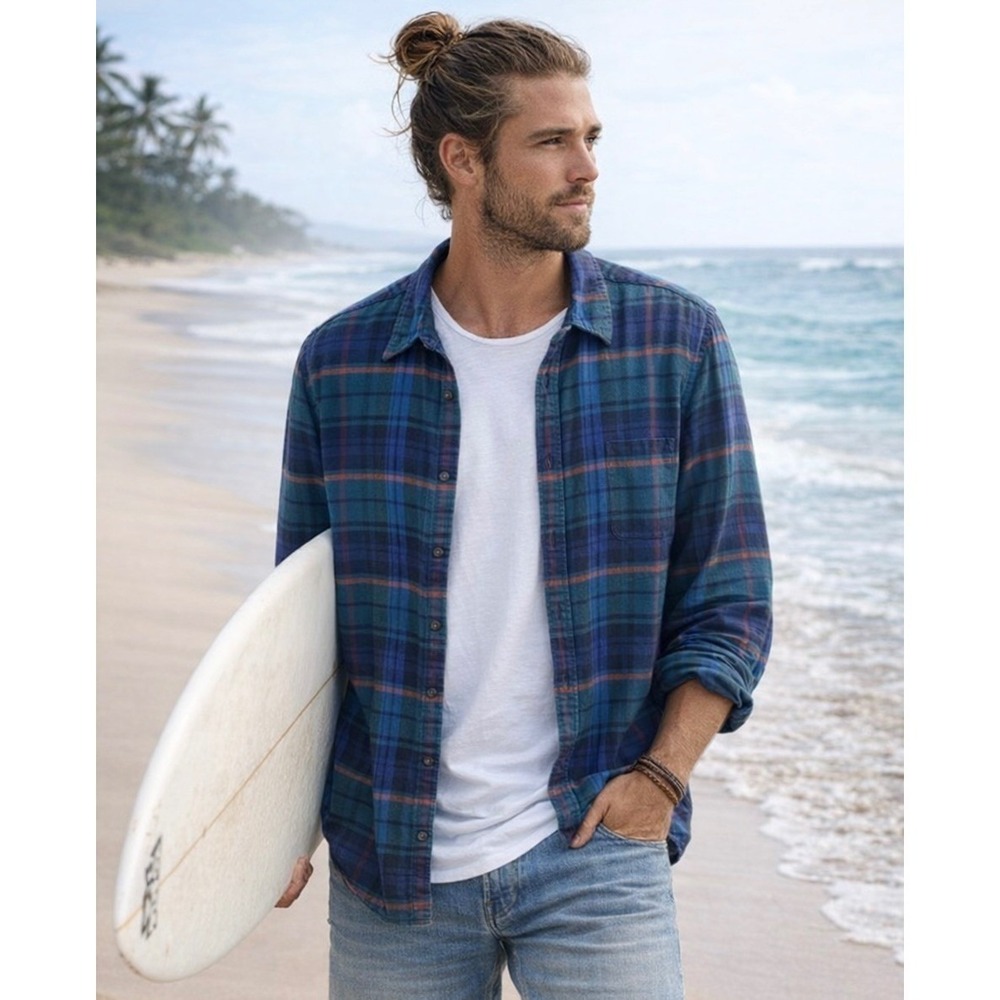 Paul Smith Shirt Medium Blue Plaid Flannel Men's Unisex Outdoors Beach Coastal - Picture 11 of 11